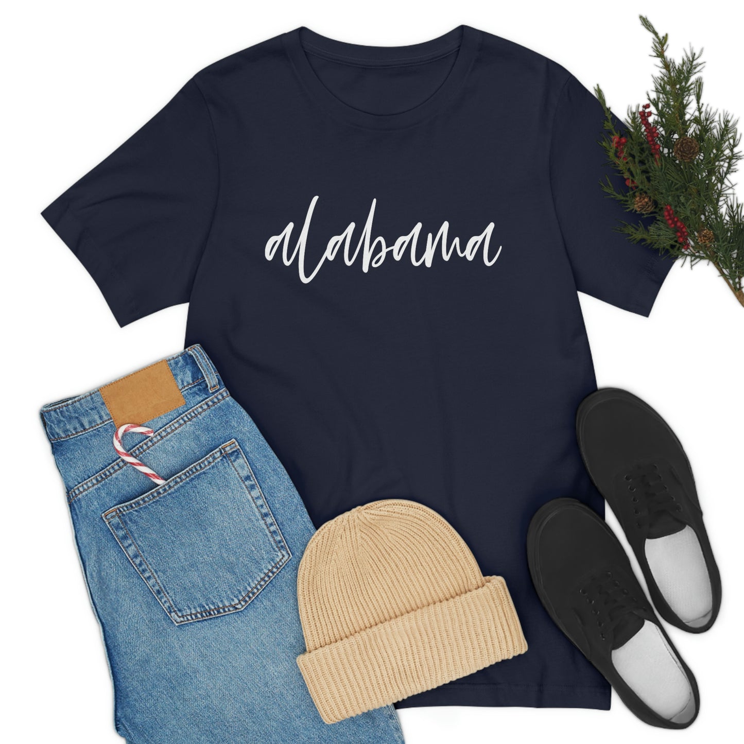 Alabama in White Script Unisex Jersey Short Sleeve T-shirt