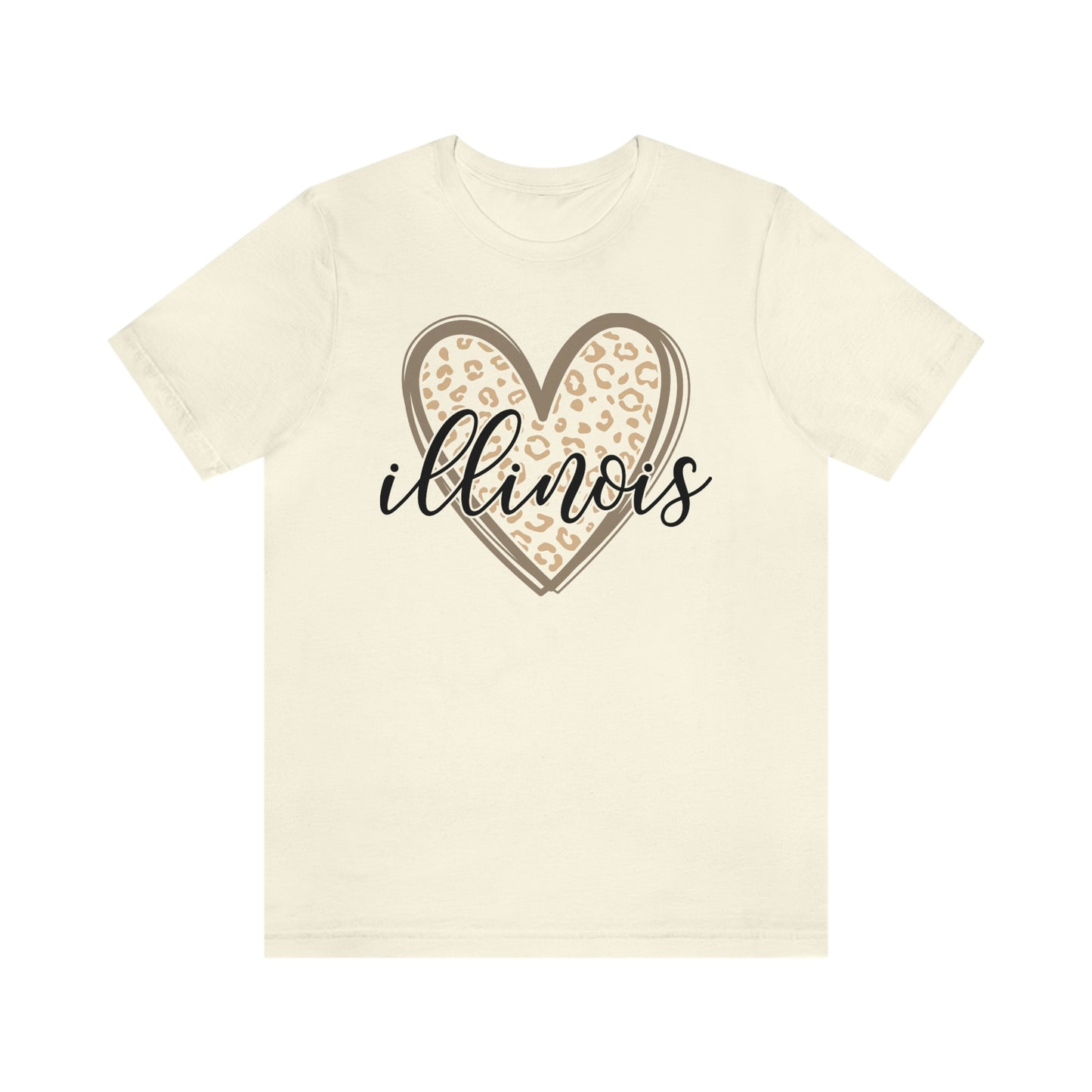 Illinois Gold Leopard Heart Black Script Short Sleeve T-shirt