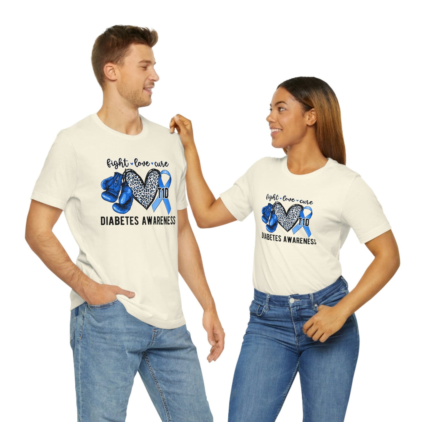 Fight Love Cure T1D Diabetes Awareness Print Unisex Jersey Short Sleeve Tee