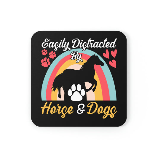 Easily Distracted by Horse & Dogs Corkwood Coaster Set