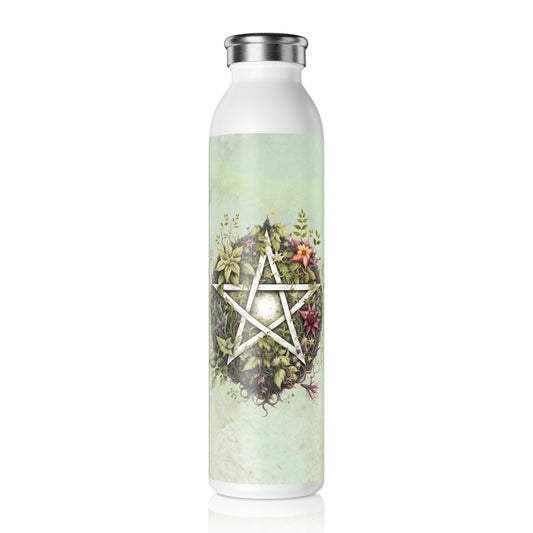 Flowers Pentagram Watercolor Slim Water Bottle
