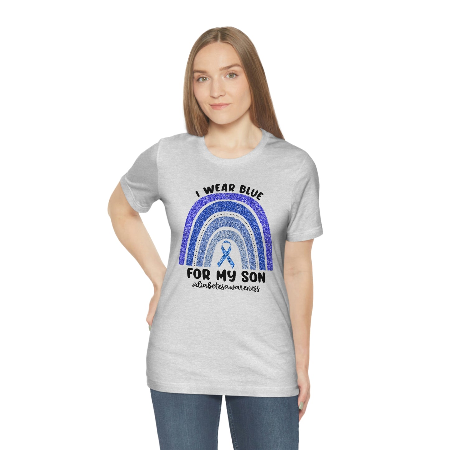 I Wear Blue For My Son Diabetes Awareness Print Unisex Jersey Short Sleeve Tee