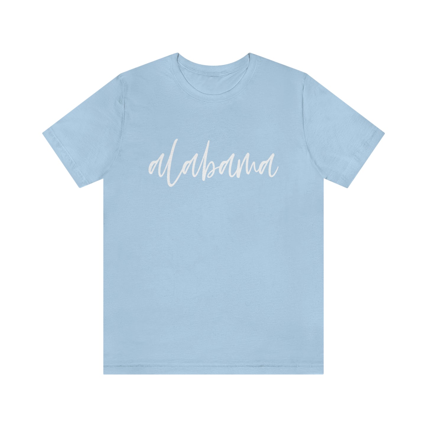 Alabama in White Script Unisex Jersey Short Sleeve T-shirt