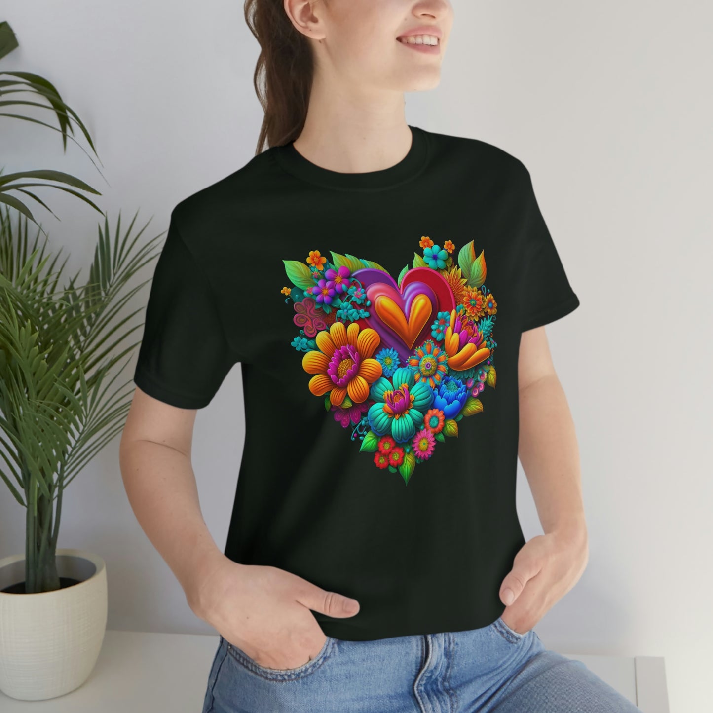 Bright Floral Heart Unisex Jersey Short Sleeve Tee