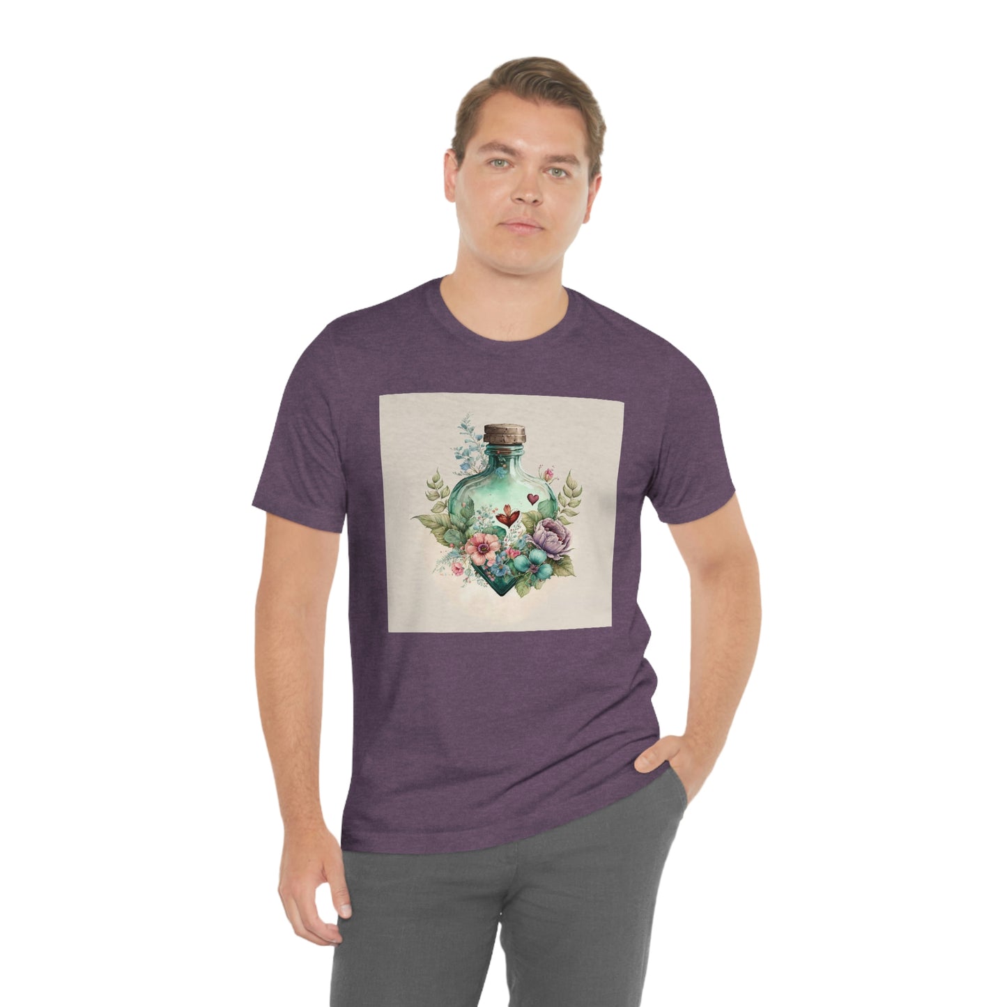 Vintage Bottle Floral Unisex Jersey Short Sleeve Tee