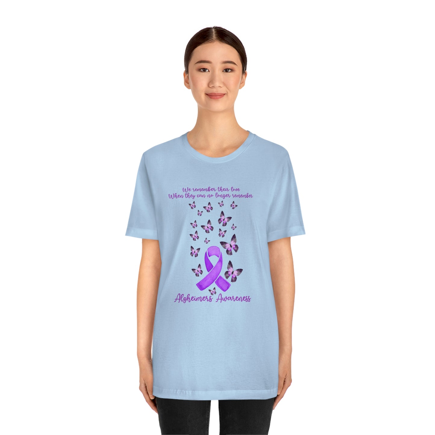 We Remember Their Love When They Can No Longer Remember Alzheimer's Awareness Print Unisex Jersey Short Sleeve Tee