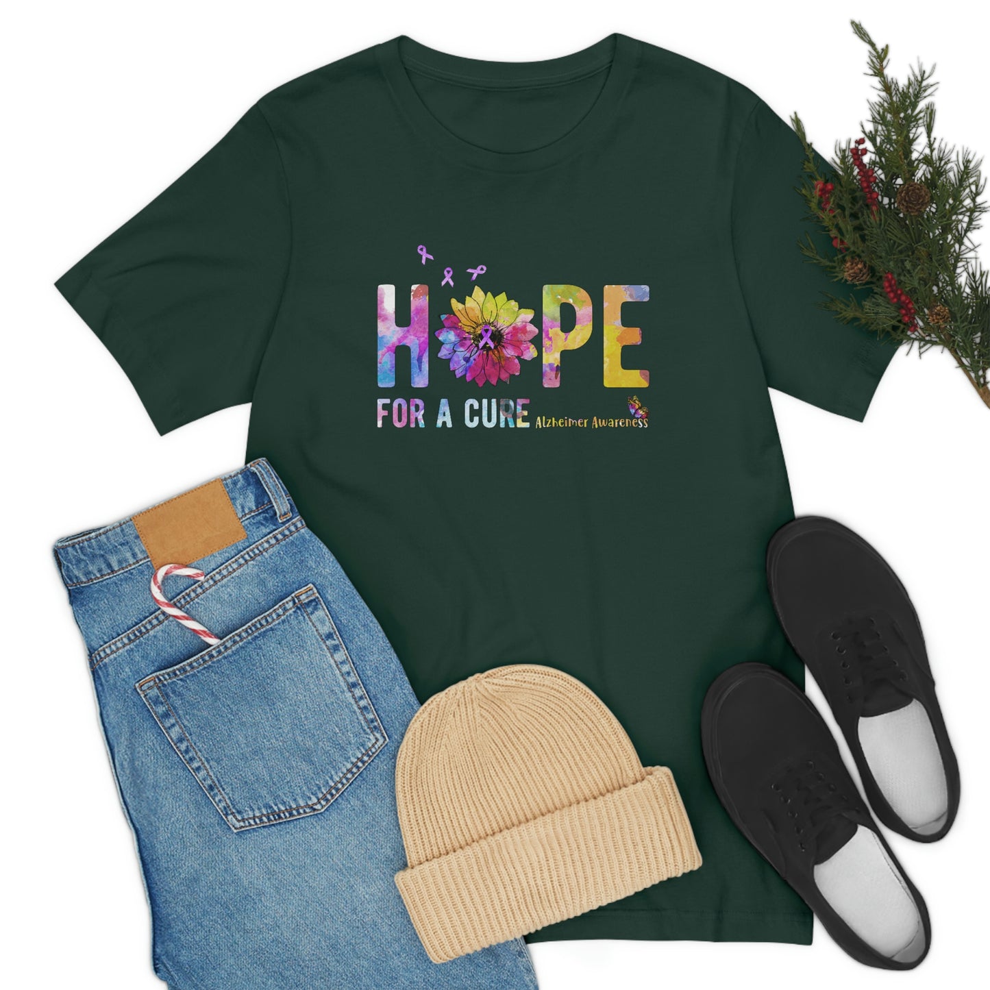 Hope For a Cure Alzheimer's Print Unisex Jersey Short Sleeve Tee