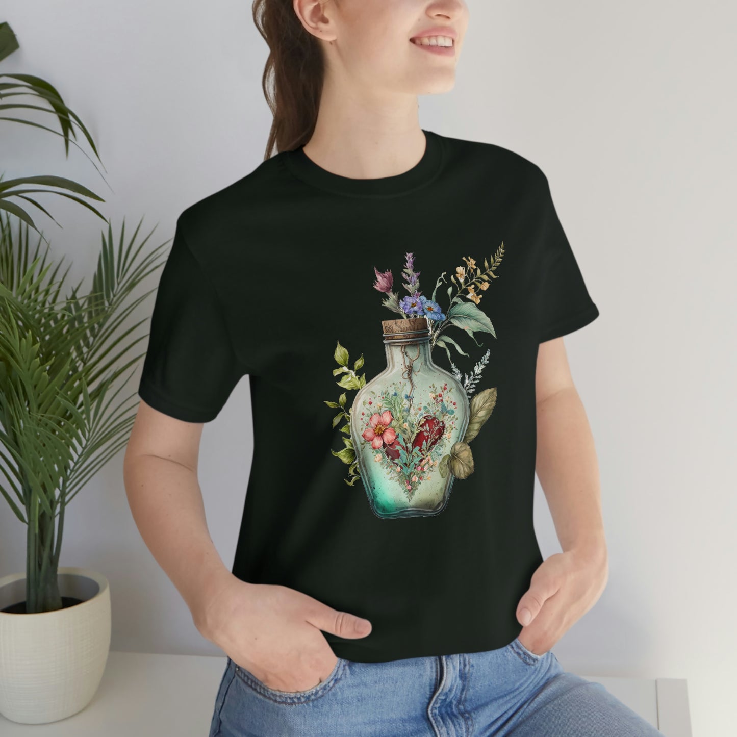 Vintage Bottle Floral Unisex Jersey Short Sleeve Tee