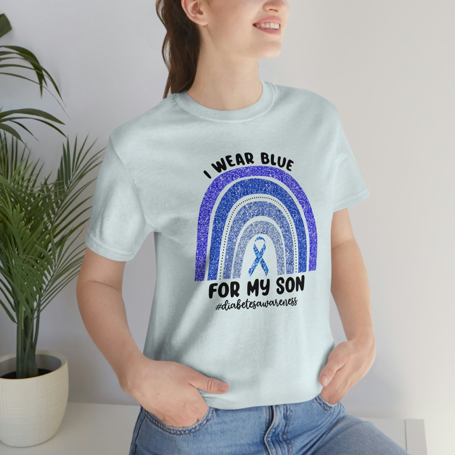 I Wear Blue For My Son Diabetes Awareness Print Unisex Jersey Short Sleeve Tee