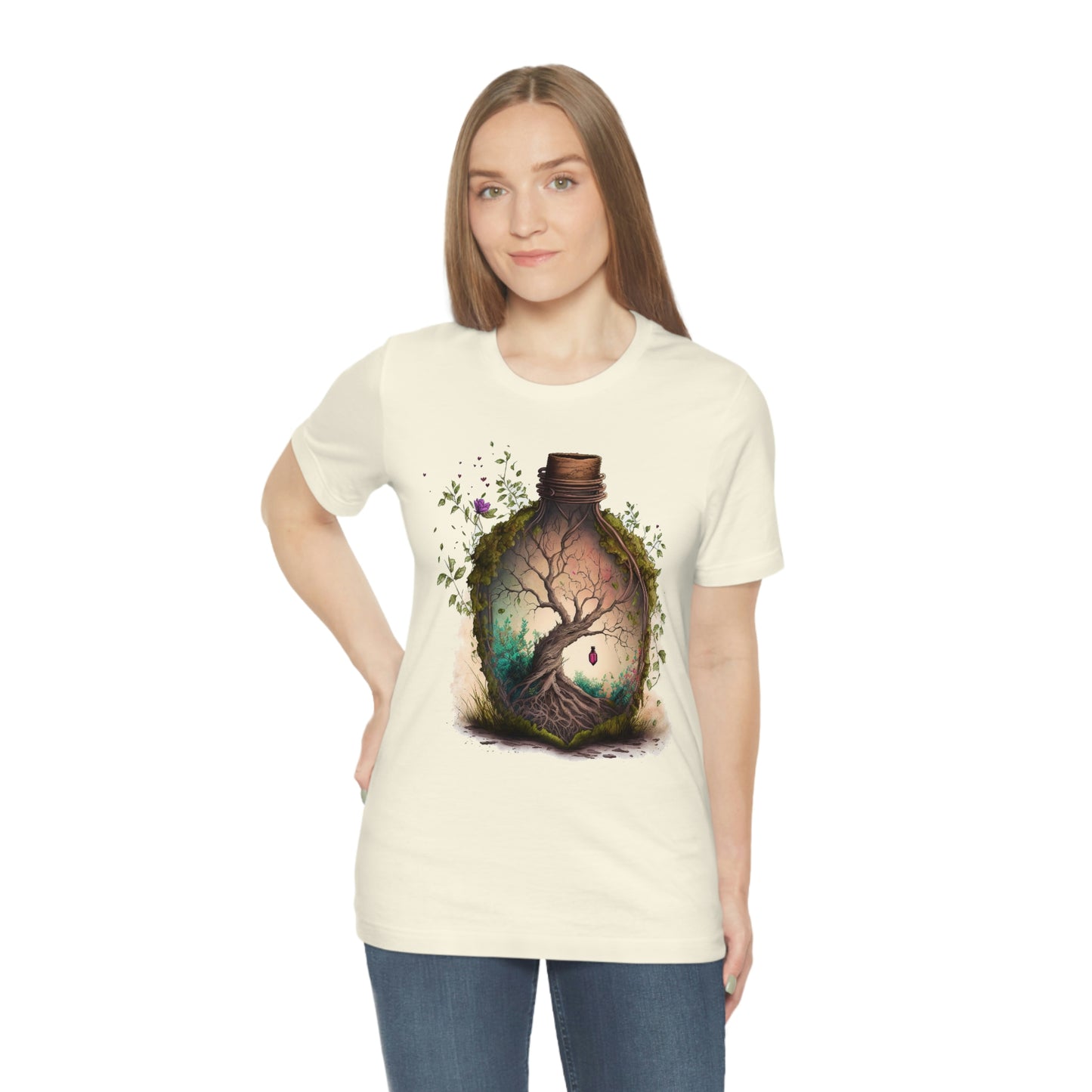 Vintage Bottle Floral Unisex Jersey Short Sleeve Tee