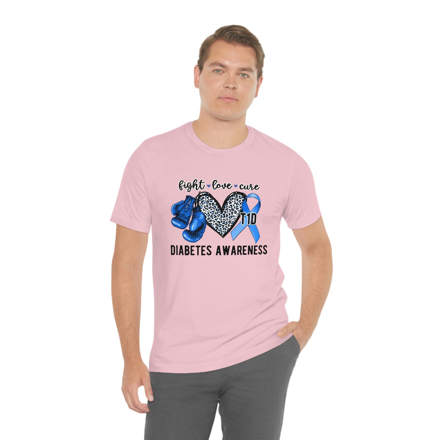 Fight Love Cure T1D Diabetes Awareness Print Unisex Jersey Short Sleeve Tee
