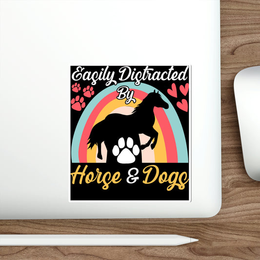 Easily Distracted by Horse & Dogs Die-Cut Stickers