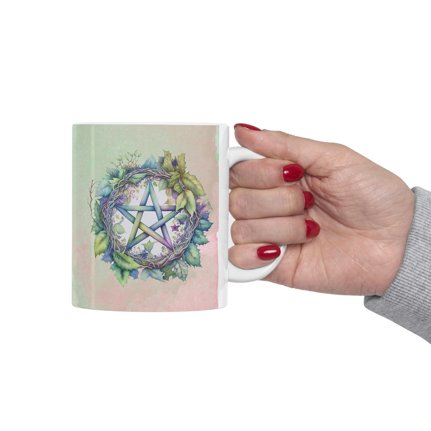 Pentacle Wreath Watercolor Ceramic Mug 11oz