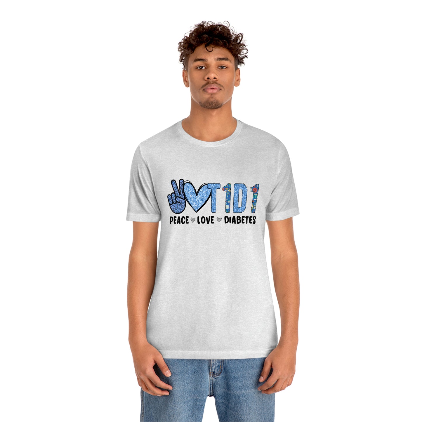 Peace Love T1D1 Diabetes Awareness Print Unisex Jersey Short Sleeve Tee