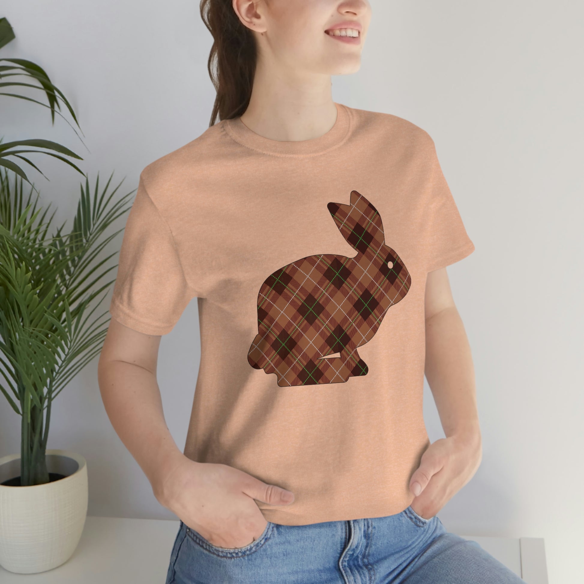 Brown Plaid Bunny Easter tshirt