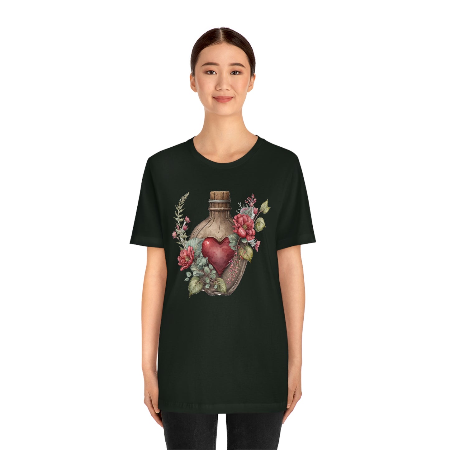Vintage Bottle Floral Unisex Jersey Short Sleeve Tee
