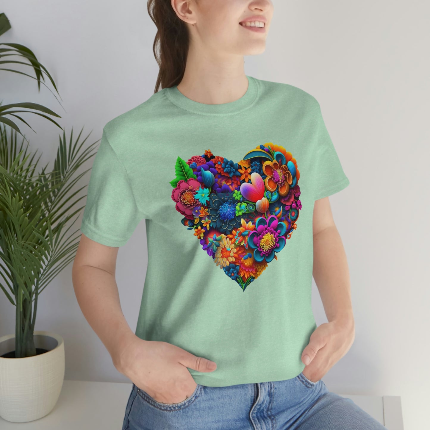 Bright Floral Heart Unisex Jersey Short Sleeve Tee