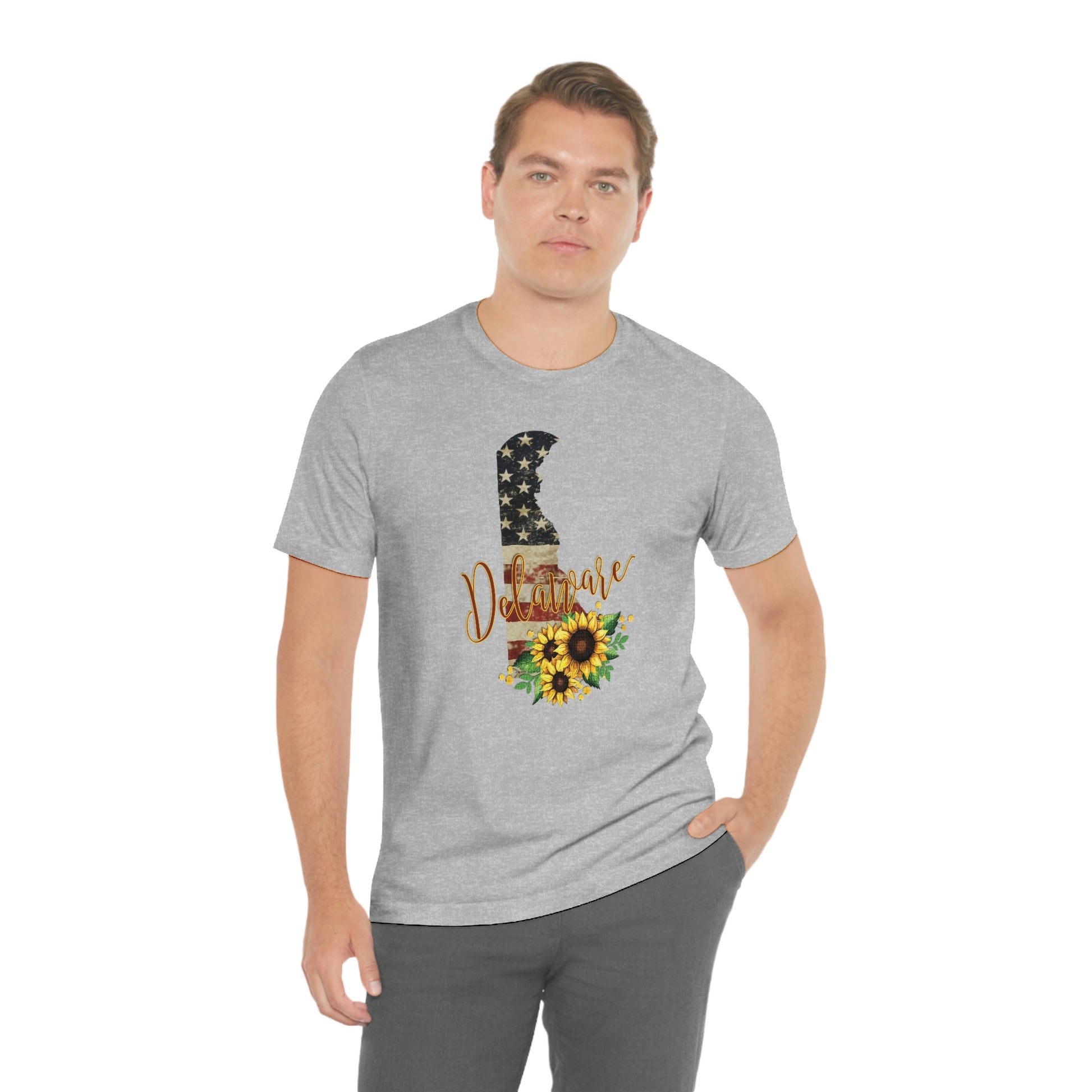 Delaware Flag Design with Sunflower Short Sleeve T-shirt