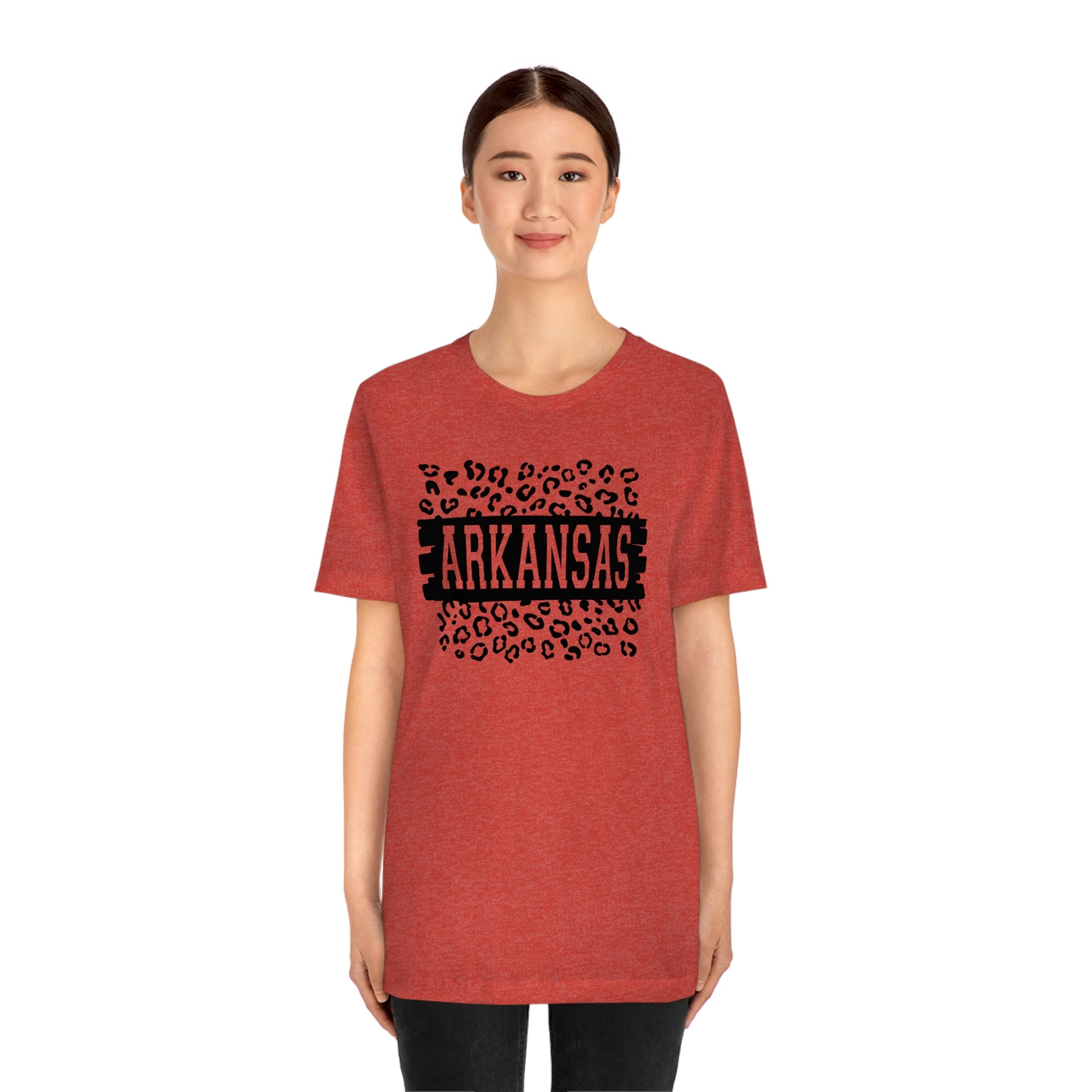 Arkansas Leopard Print US Flag Unisex Jersey Short Sleeve Tee Tshirt T-shirt