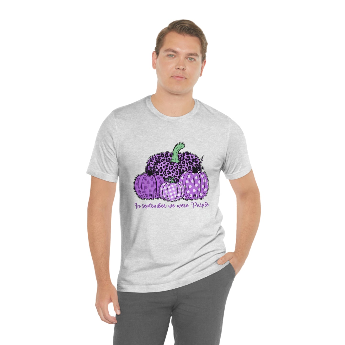 In September We Wear Purple Alzheimer's Print Unisex Jersey Short Sleeve Tee