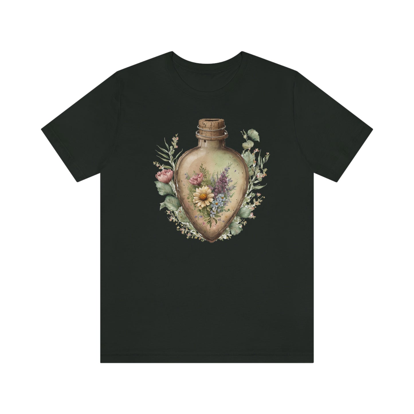 Vintage Bottle Floral Unisex Jersey Short Sleeve Tee