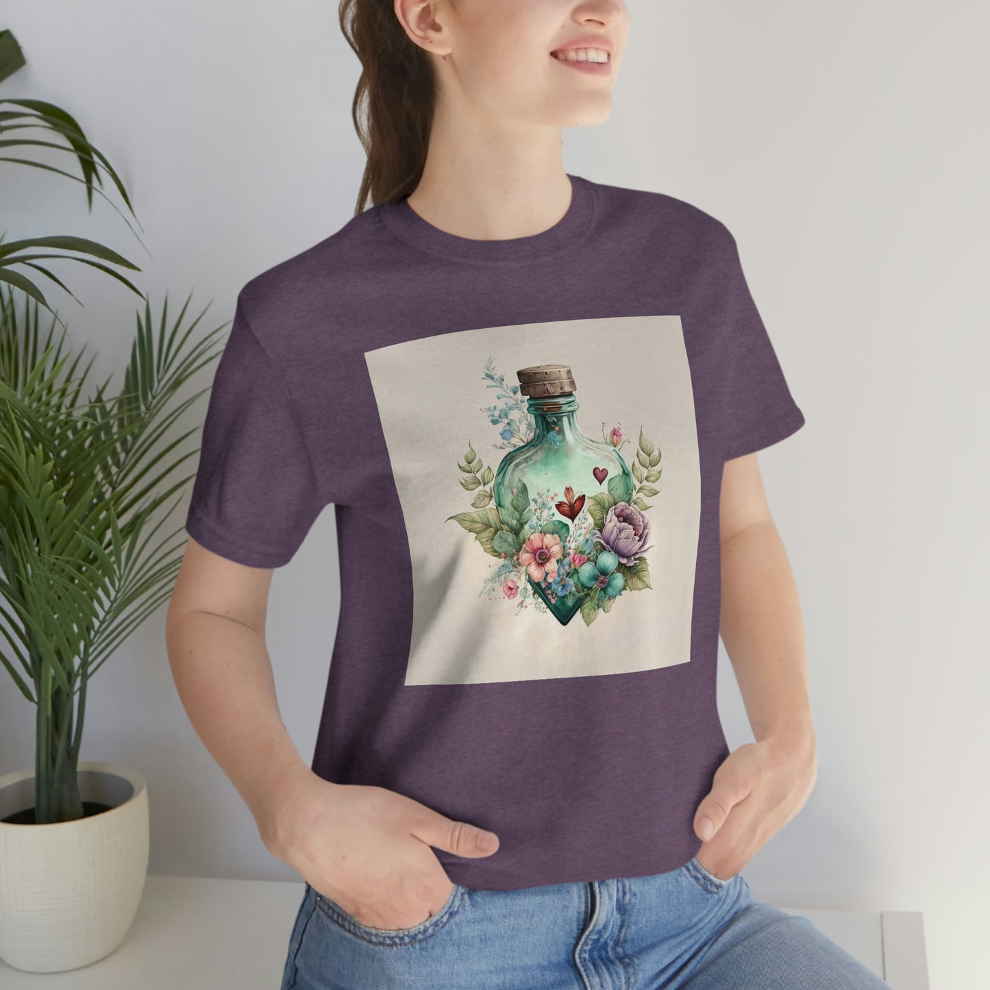 Vintage Bottle Floral Unisex Jersey Short Sleeve Tee