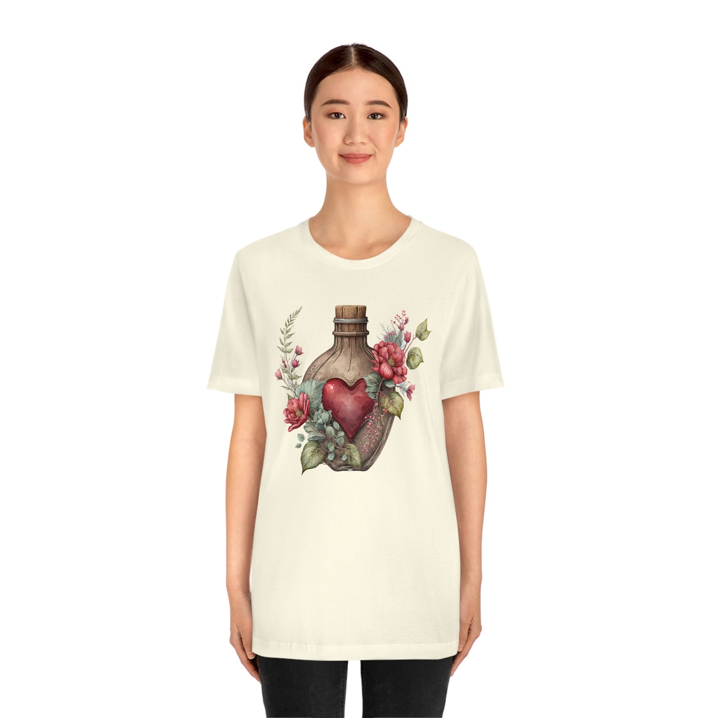 Vintage Bottle Floral Unisex Jersey Short Sleeve Tee