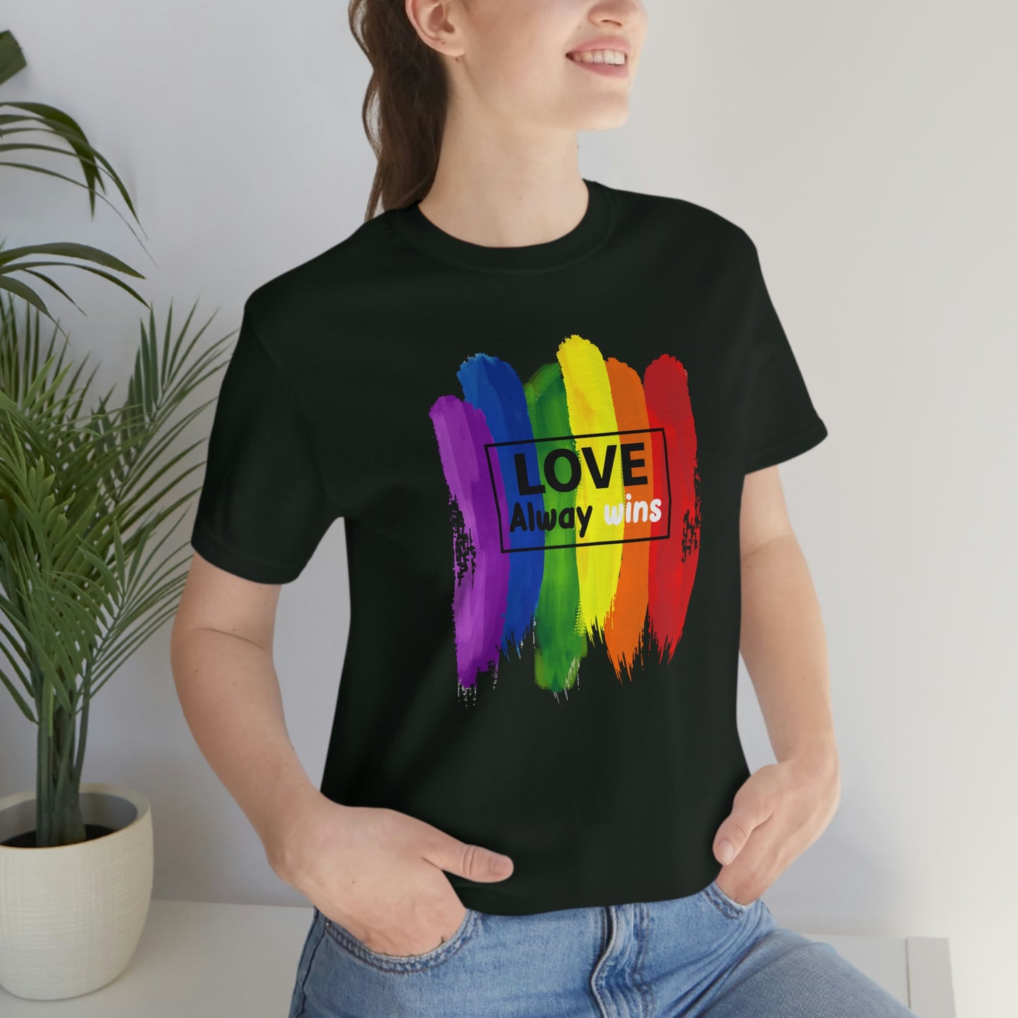 Love Always Wins LGBTQIA Print Unisex Jersey Short Sleeve Tee