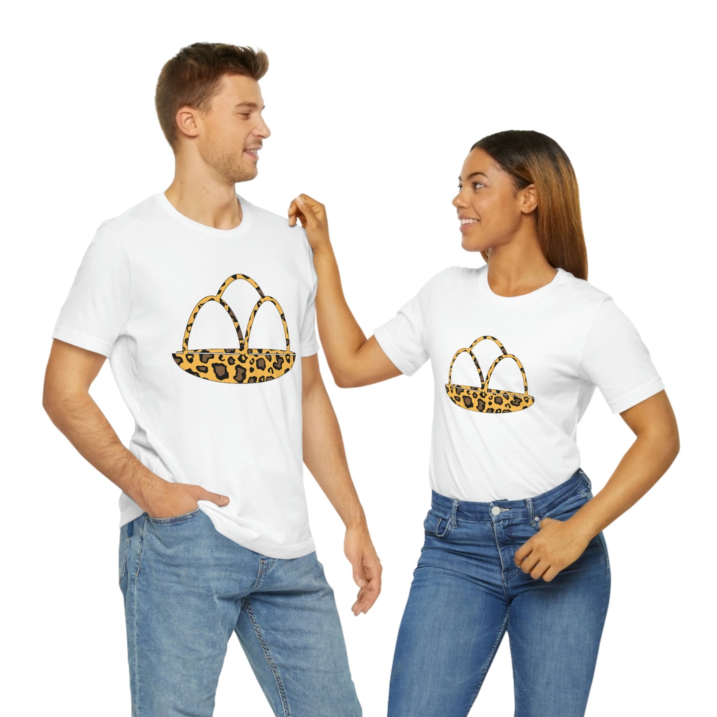 Leopard Print Egg Basket Spring Easter Unisex Jersey Short Sleeve Tee