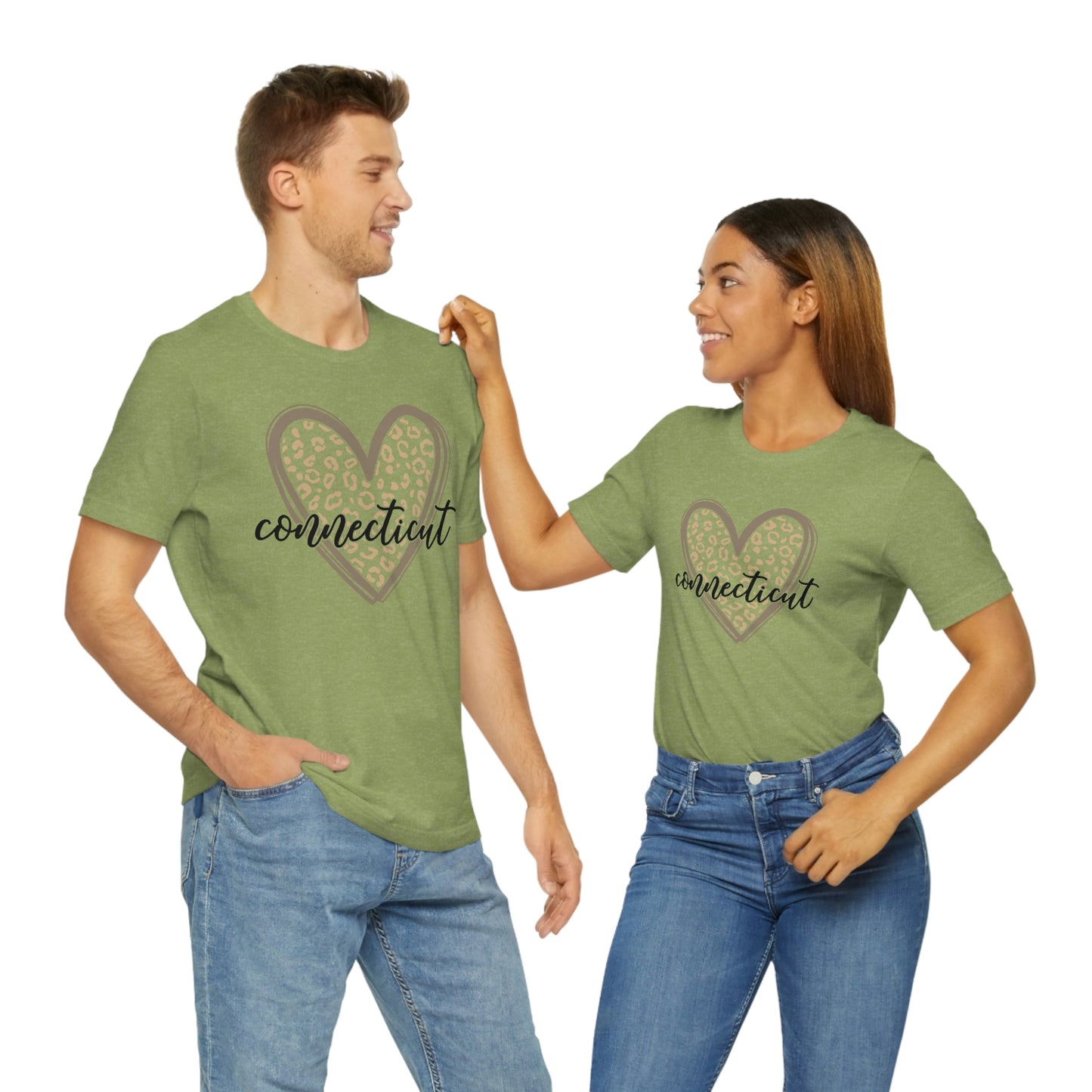 Connecticut Gold Leopard Print Heart Script Short Sleeve T-shirt