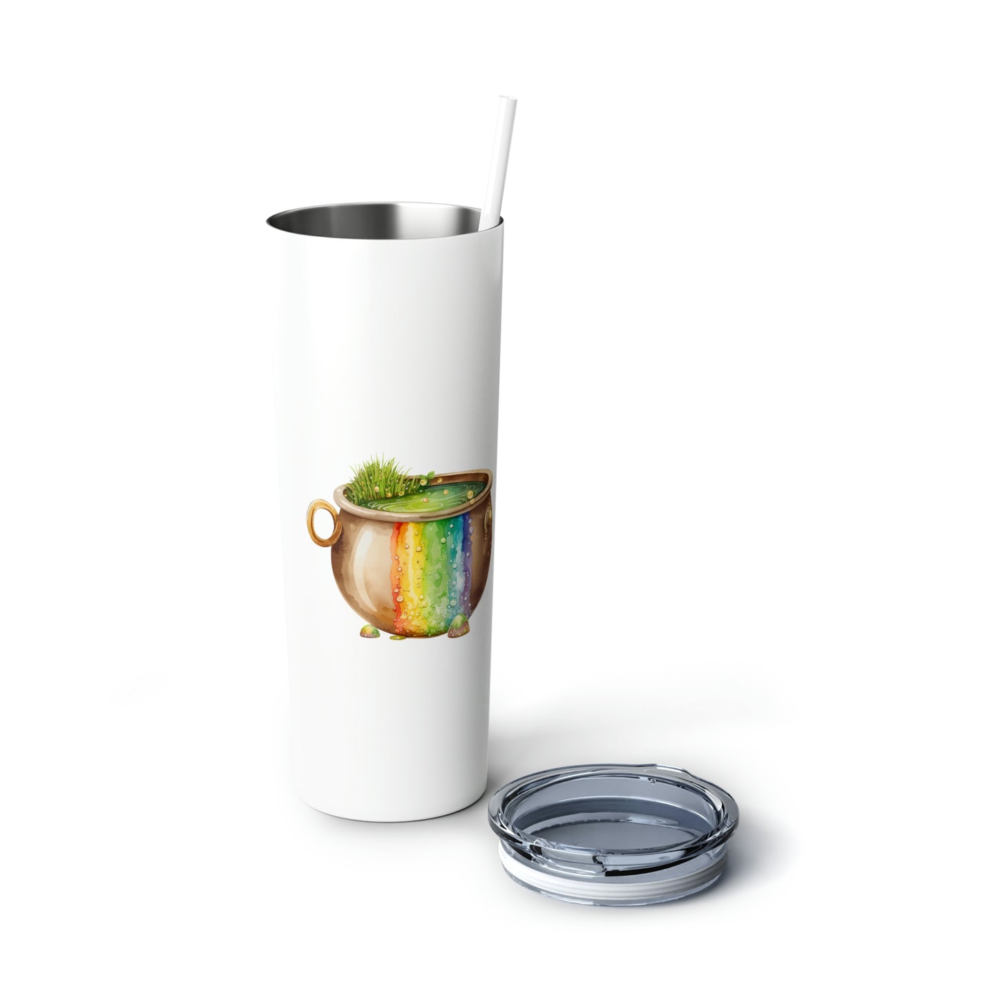St. Patrick's Day Pot of Gold Skinny Steel Tumbler with Straw, 20oz