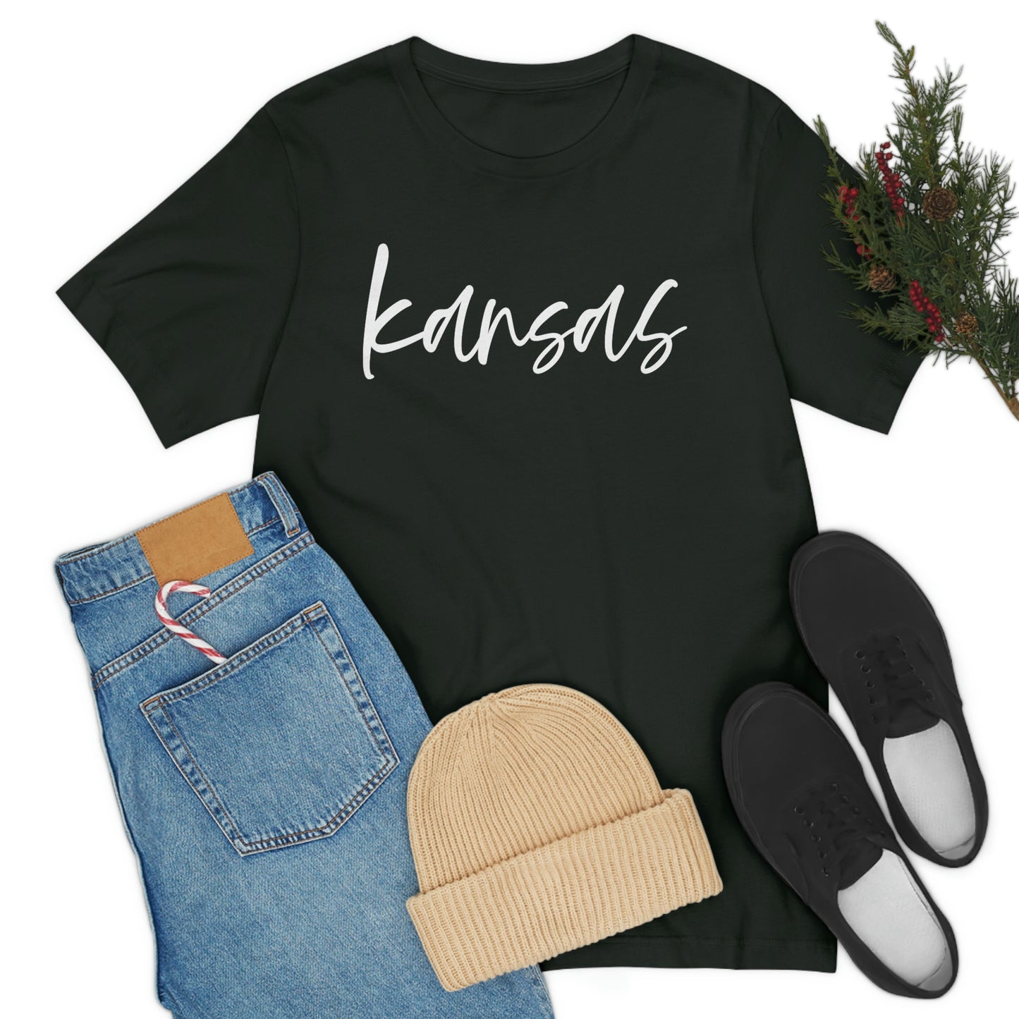 Kansas White Script Short Sleeve T-shirt