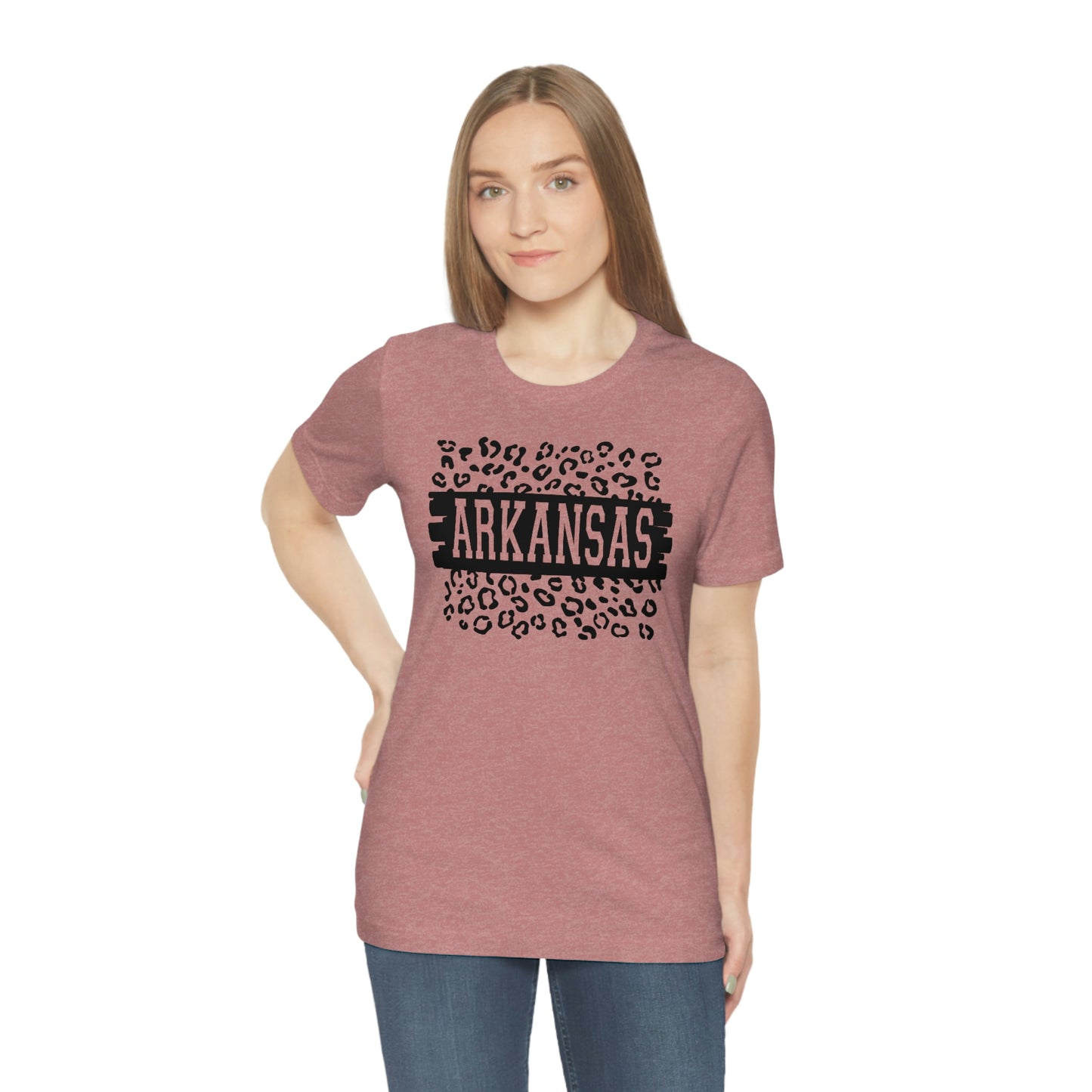 Arkansas Leopard Print US Flag Unisex Jersey Short Sleeve Tee Tshirt T-shirt