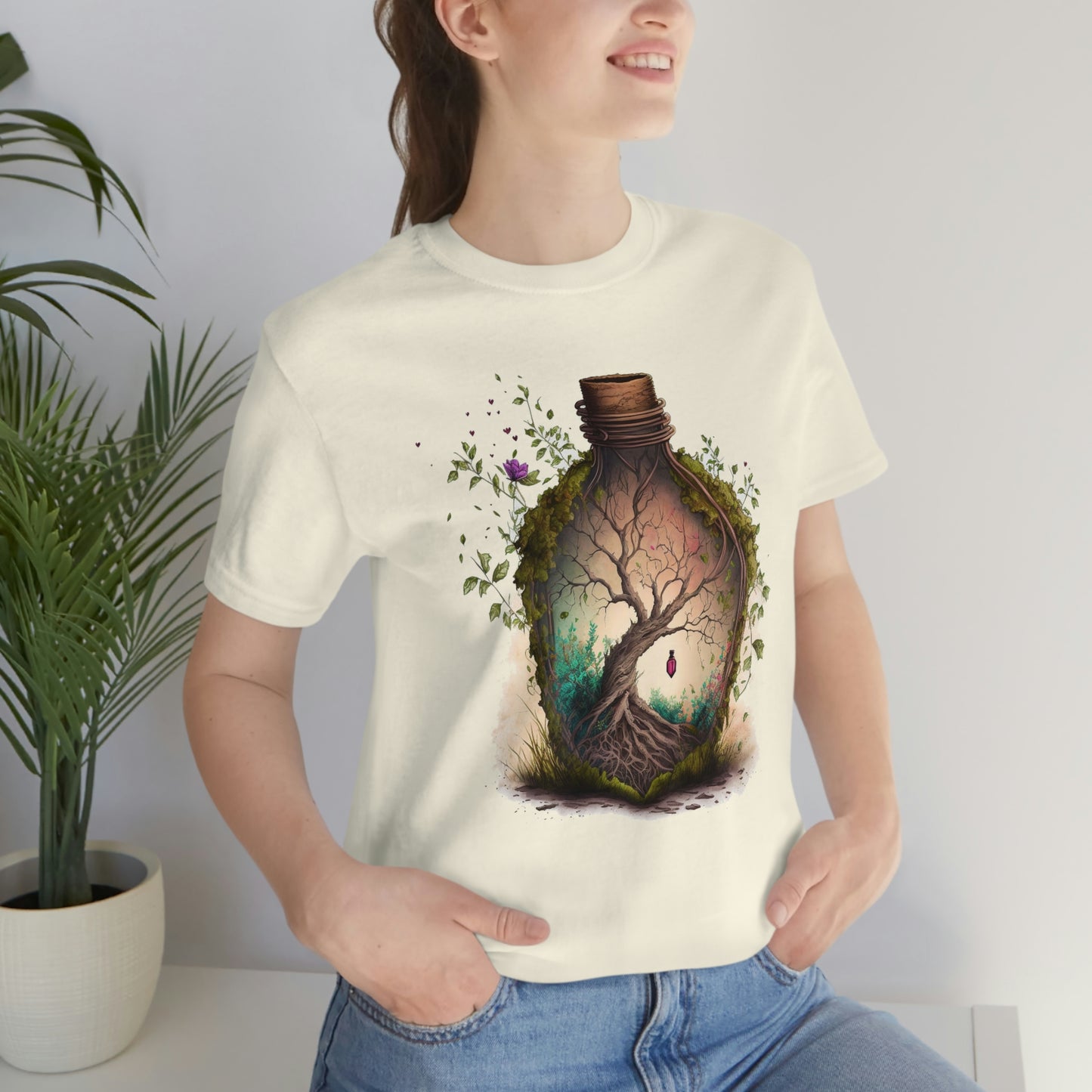 Vintage Bottle Floral Unisex Jersey Short Sleeve Tee