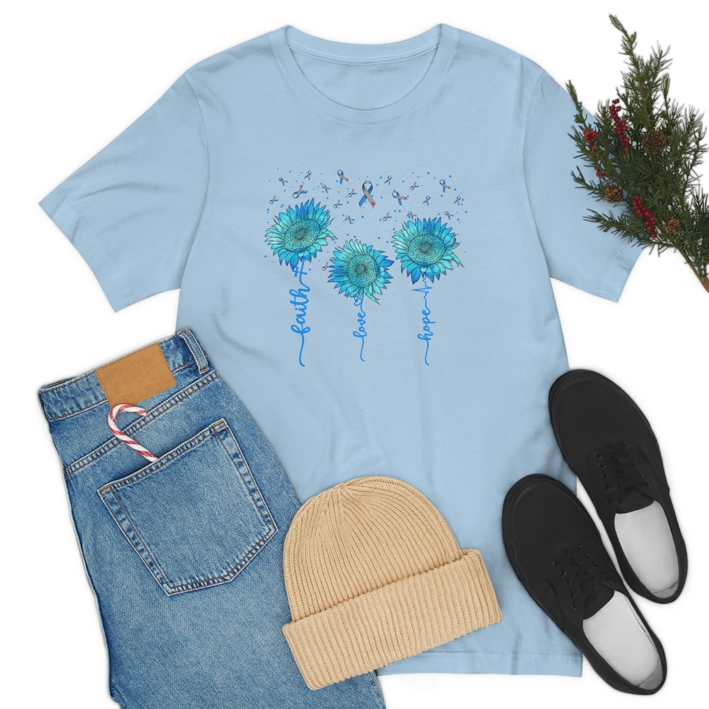 Faith Hope Love Sunflowers Diabetes Awareness Print Unisex Jersey Short Sleeve Tee