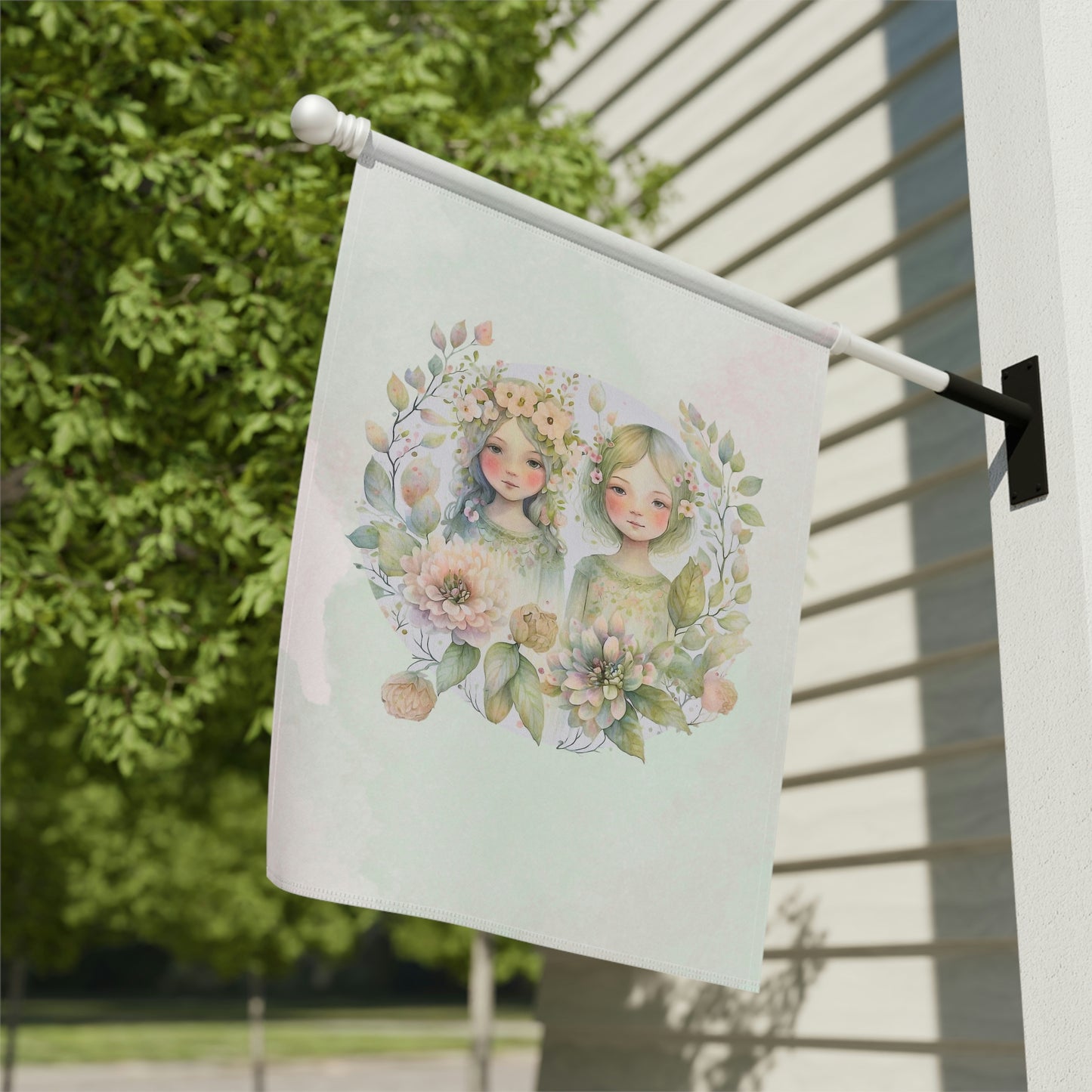 Spring Children Flowers Watercolor Garden & House Banner