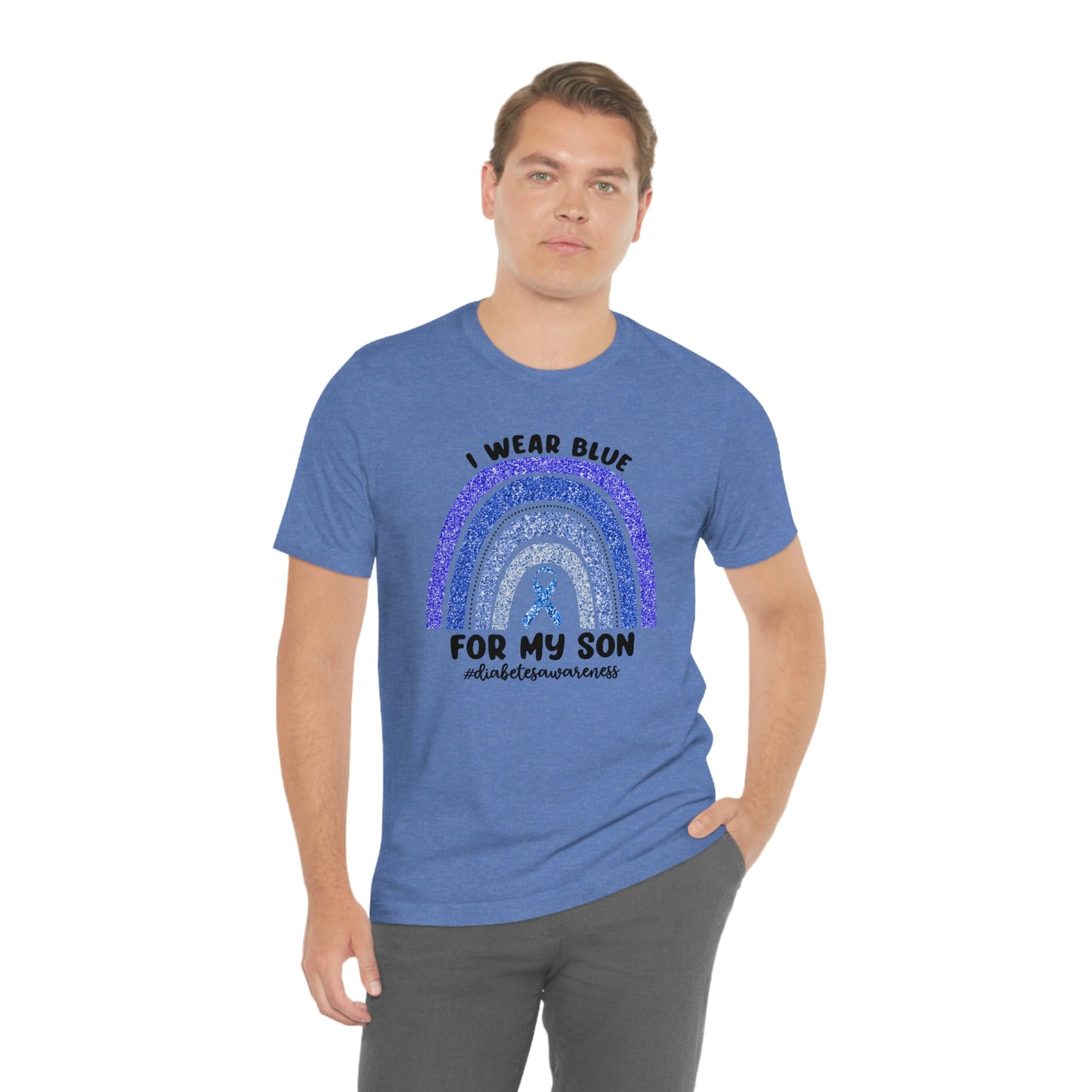 I Wear Blue For My Son Diabetes Awareness Print Unisex Jersey Short Sleeve Tee