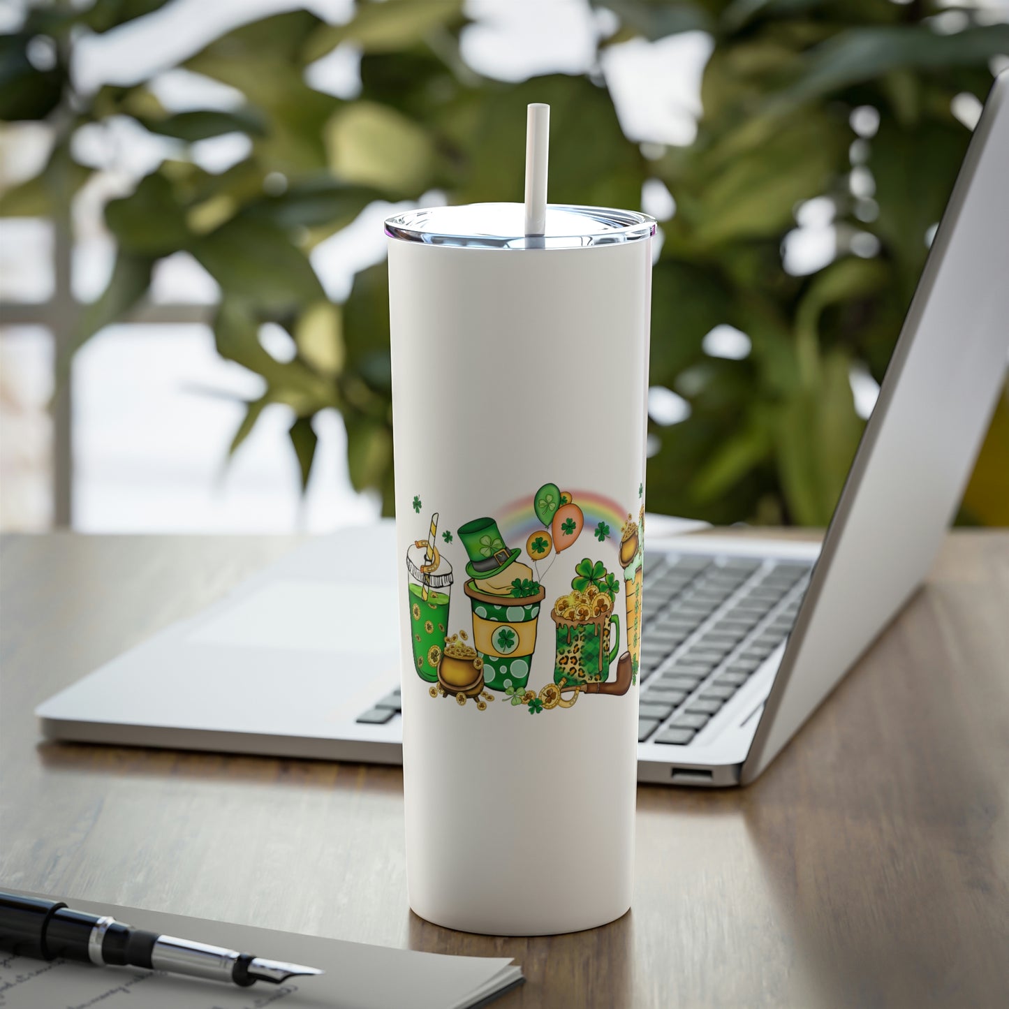 St. Patrick's Day Drinks Skinny Steel Tumbler with Straw, 20oz