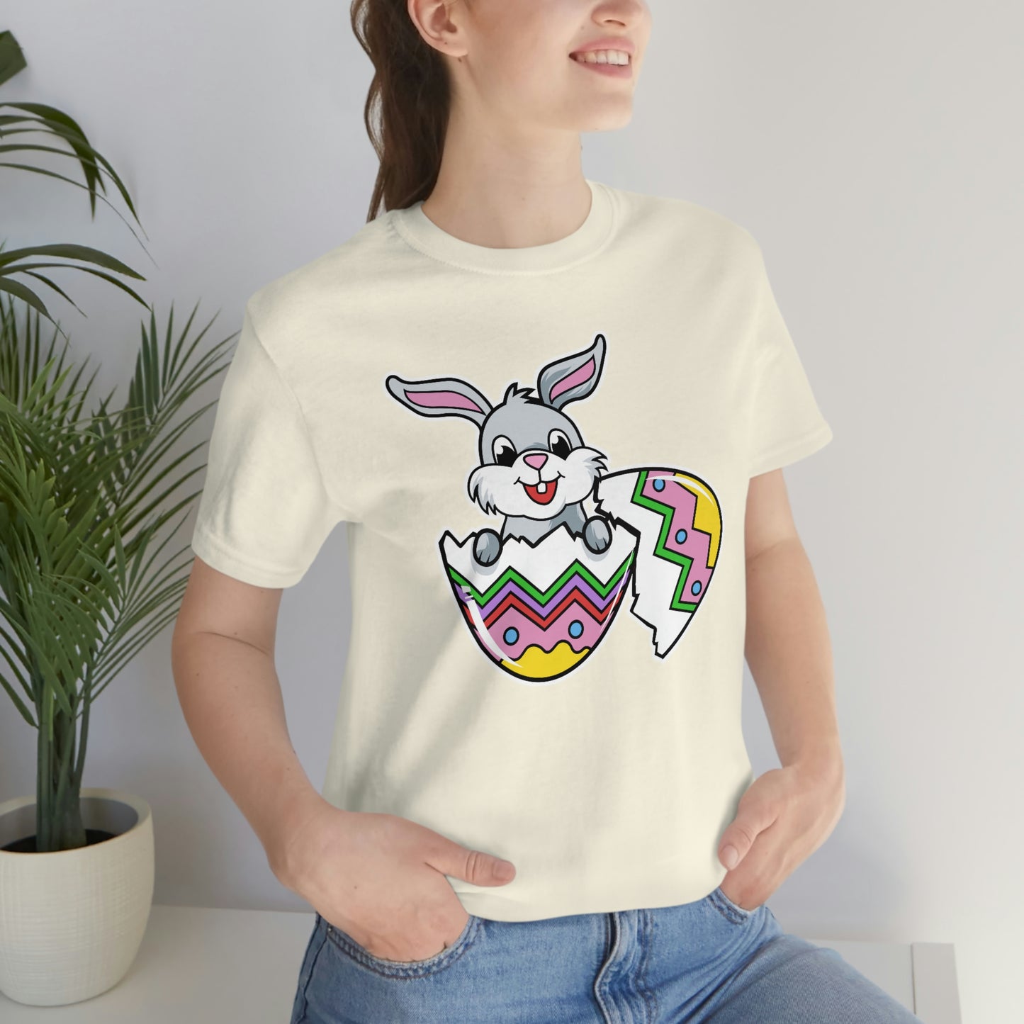 Bunny in Egg Spring Easter Unisex Jersey Short Sleeve Tee