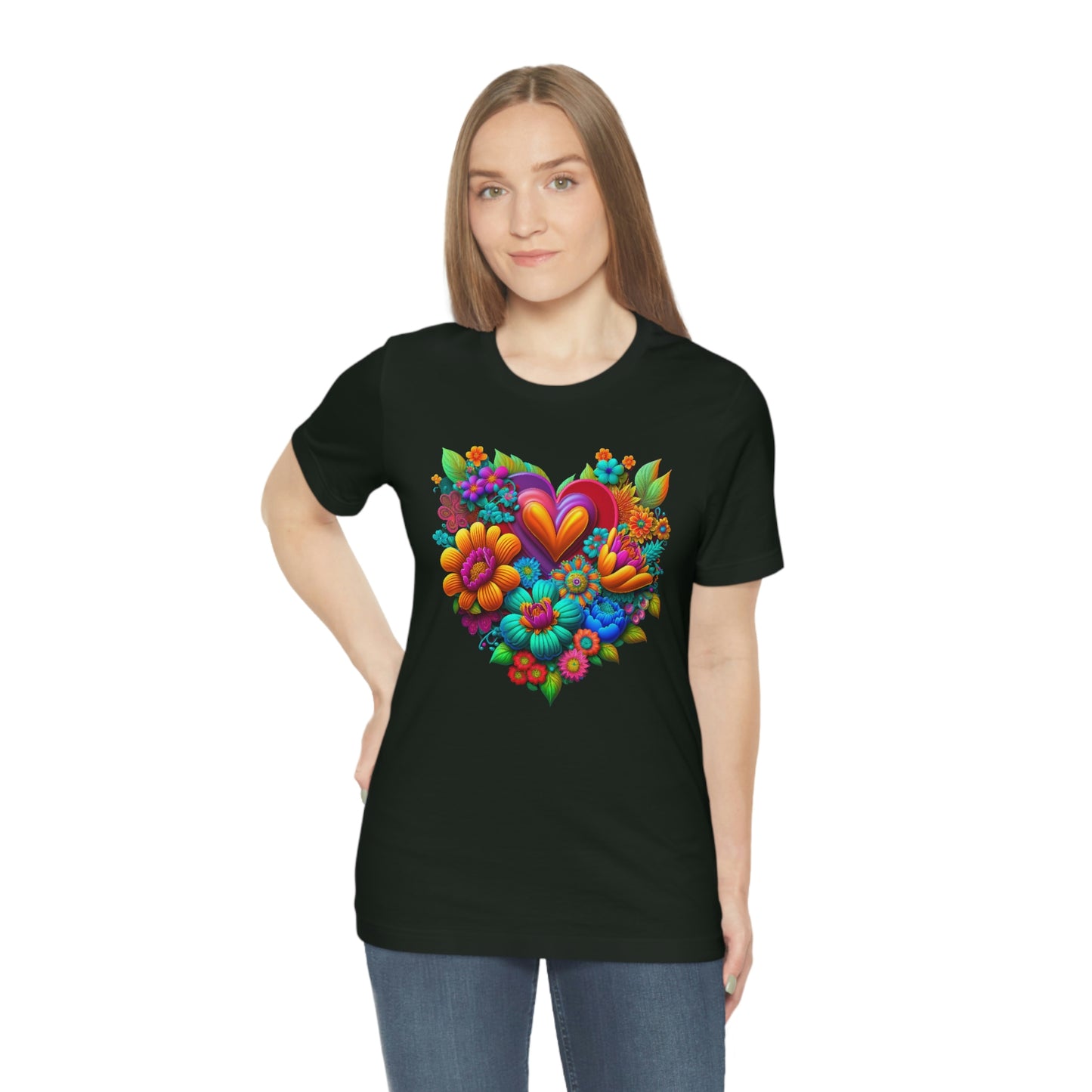 Bright Floral Heart Unisex Jersey Short Sleeve Tee