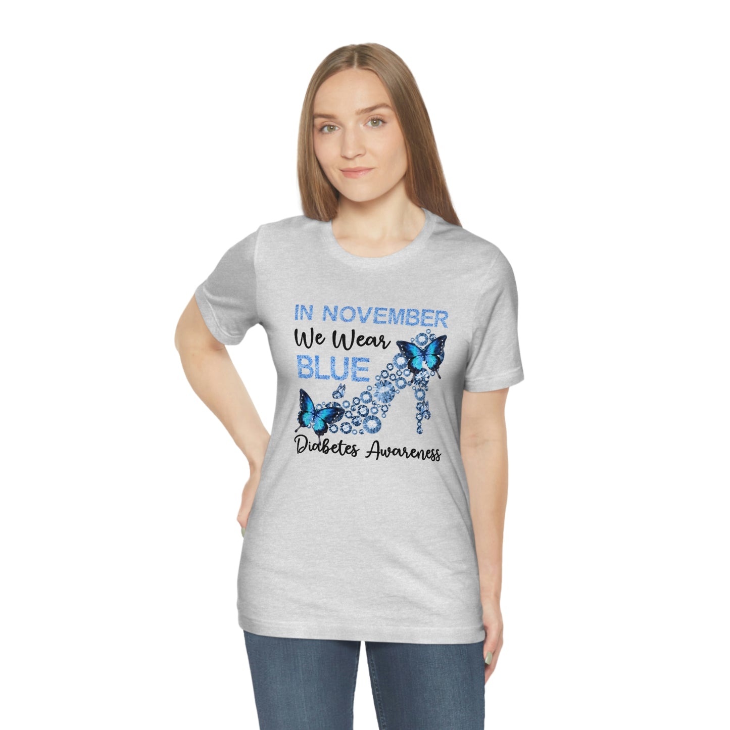 In November We Wear Blue Diabetes Awareness Print Unisex Jersey Short Sleeve Tee