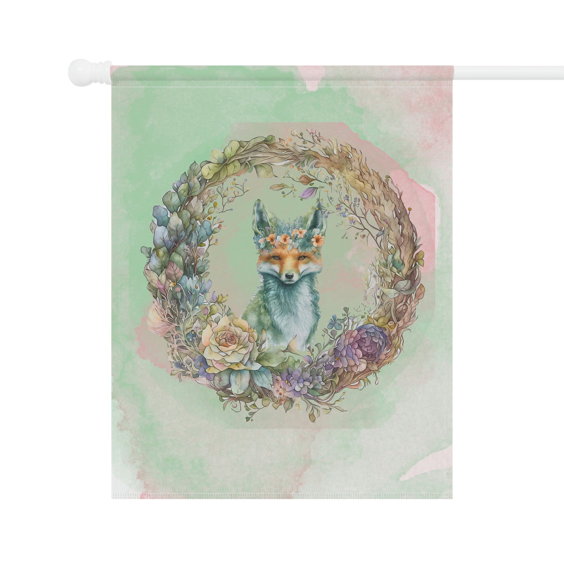 Fox in Wreath  Watercolor Garden & House Banner