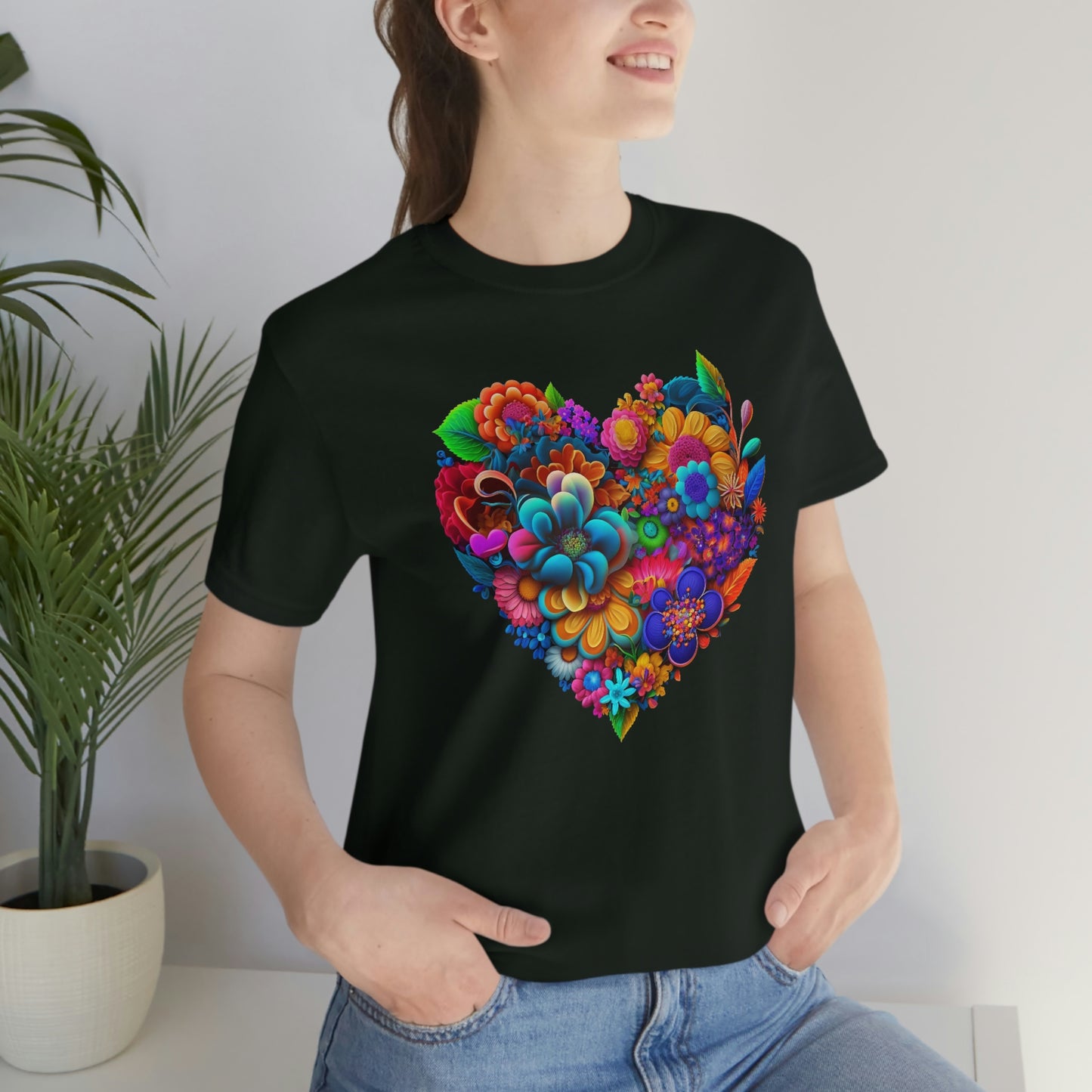 Bright Floral Heart Unisex Jersey Short Sleeve Tee