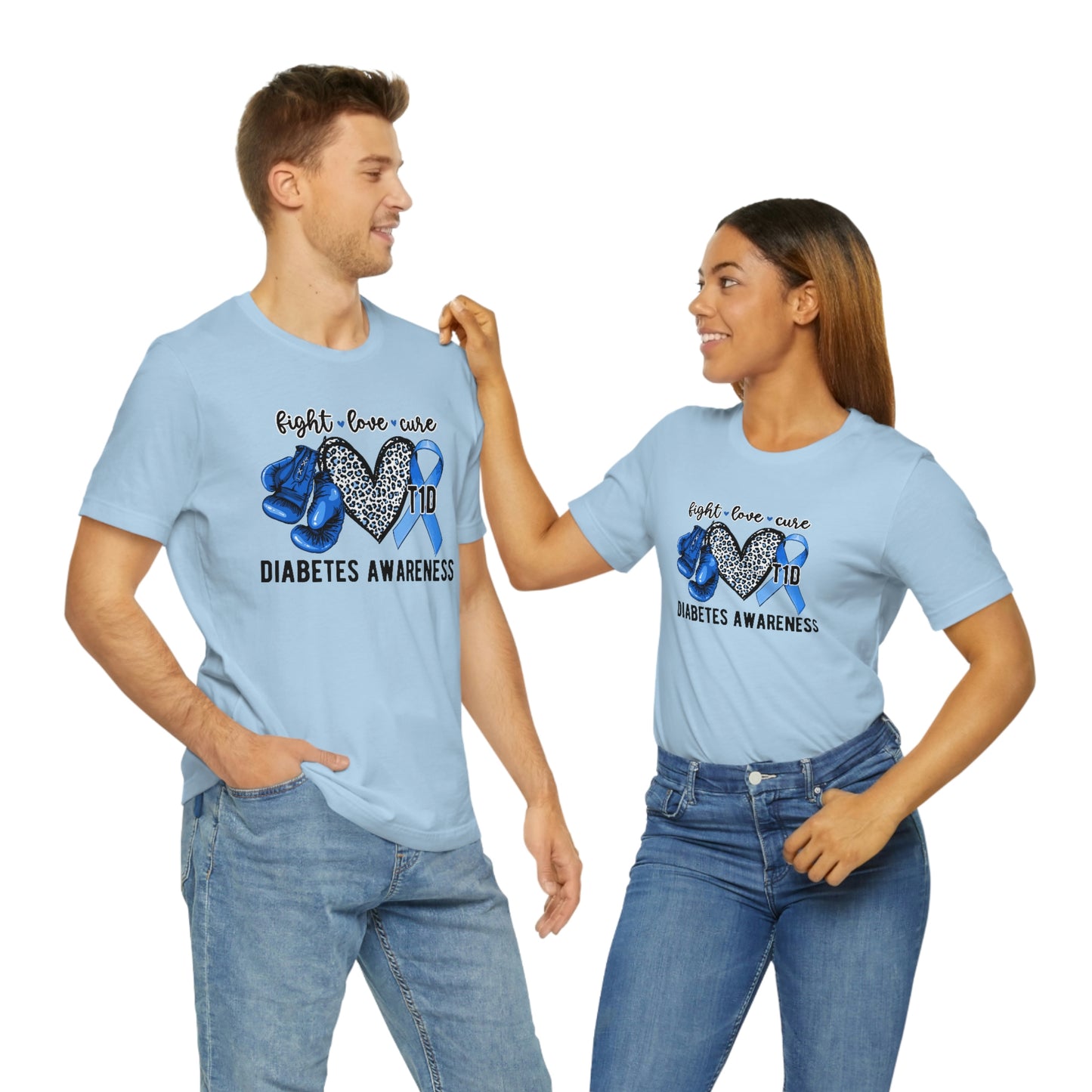 Fight Love Cure T1D Diabetes Awareness Print Unisex Jersey Short Sleeve Tee