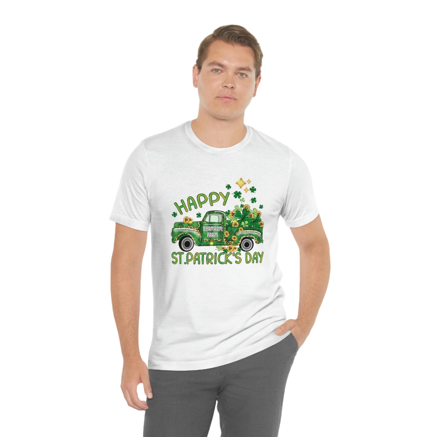 Happy St. Patrick's Day Shamrock Farms Truck Unisex Jersey Short Sleeve Tee