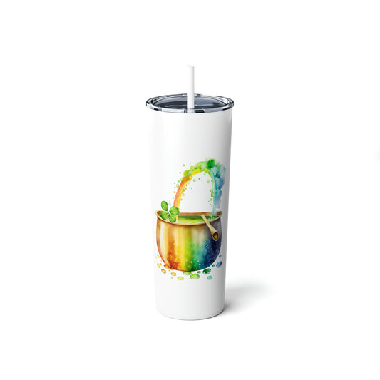 St. Patrick's Day Pot of Gold Skinny Steel Tumbler with Straw, 20oz