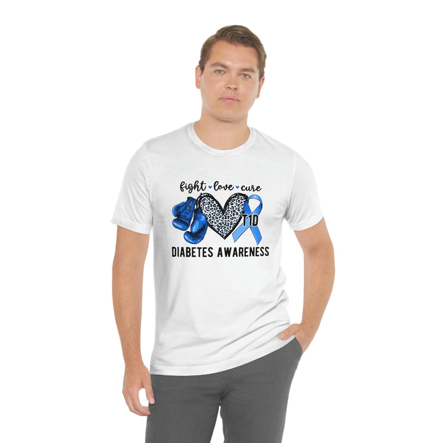 Fight Love Cure T1D Diabetes Awareness Print Unisex Jersey Short Sleeve Tee