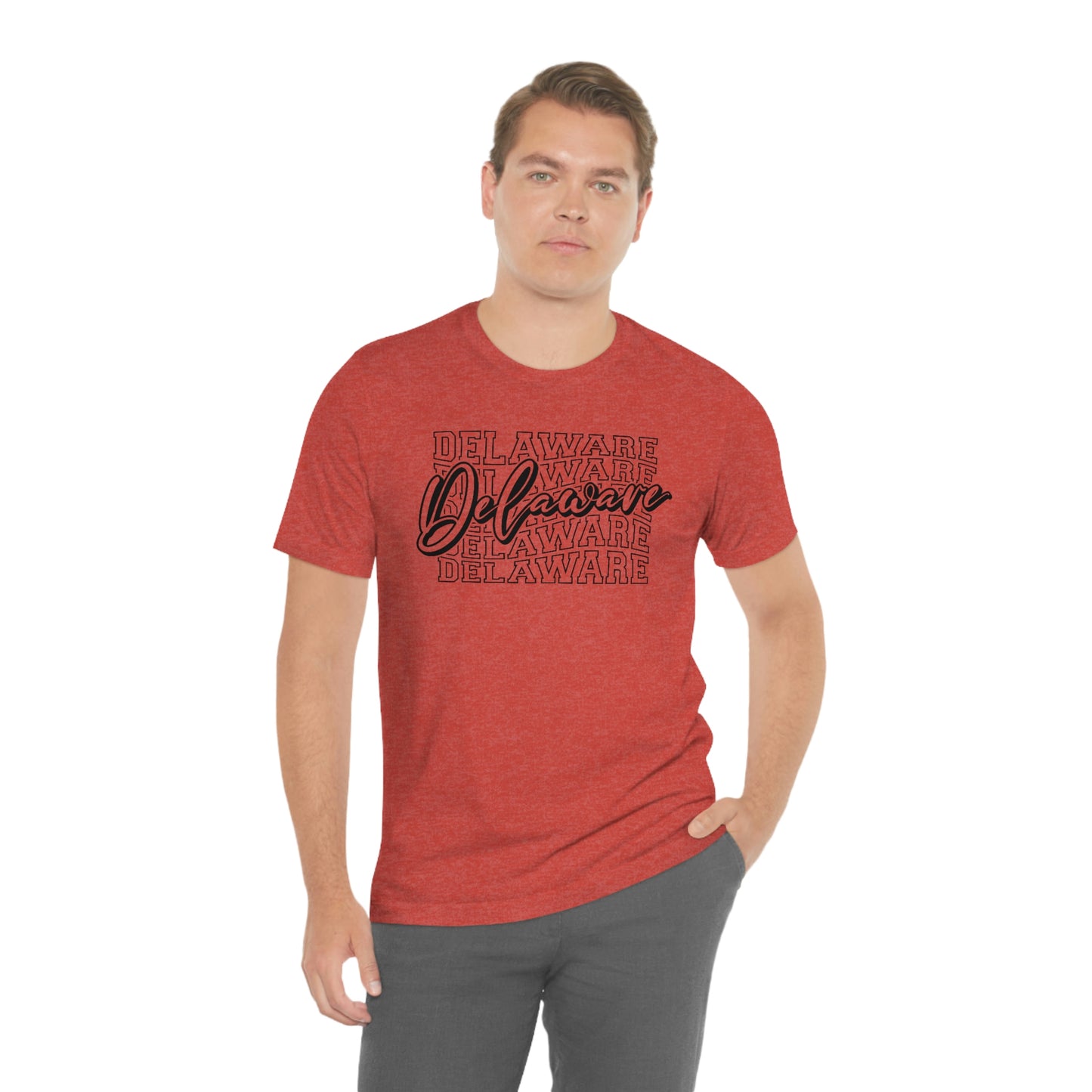 Delaware in Varsity Letters with Script Short Sleeve T-shirt
