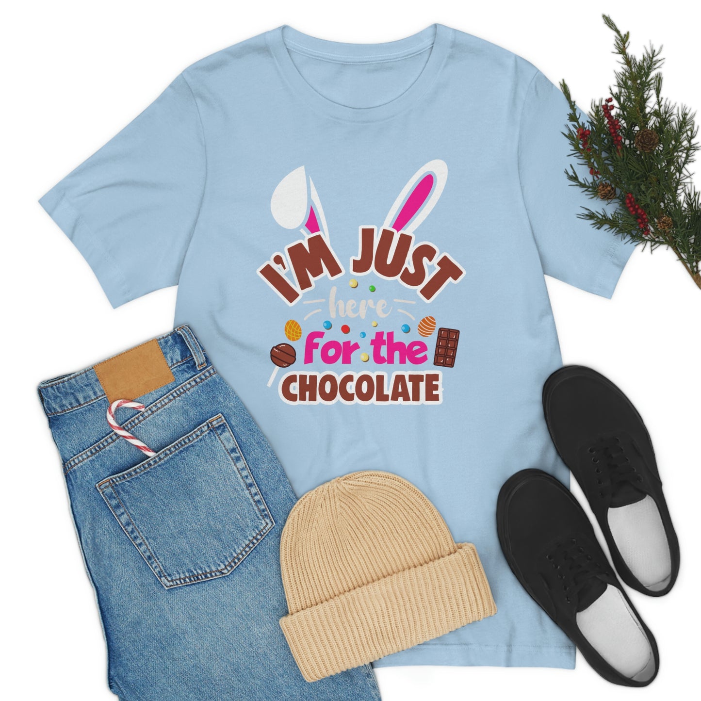 I'm Just Here for the Chocolate Unisex Jersey Short Sleeve Tee