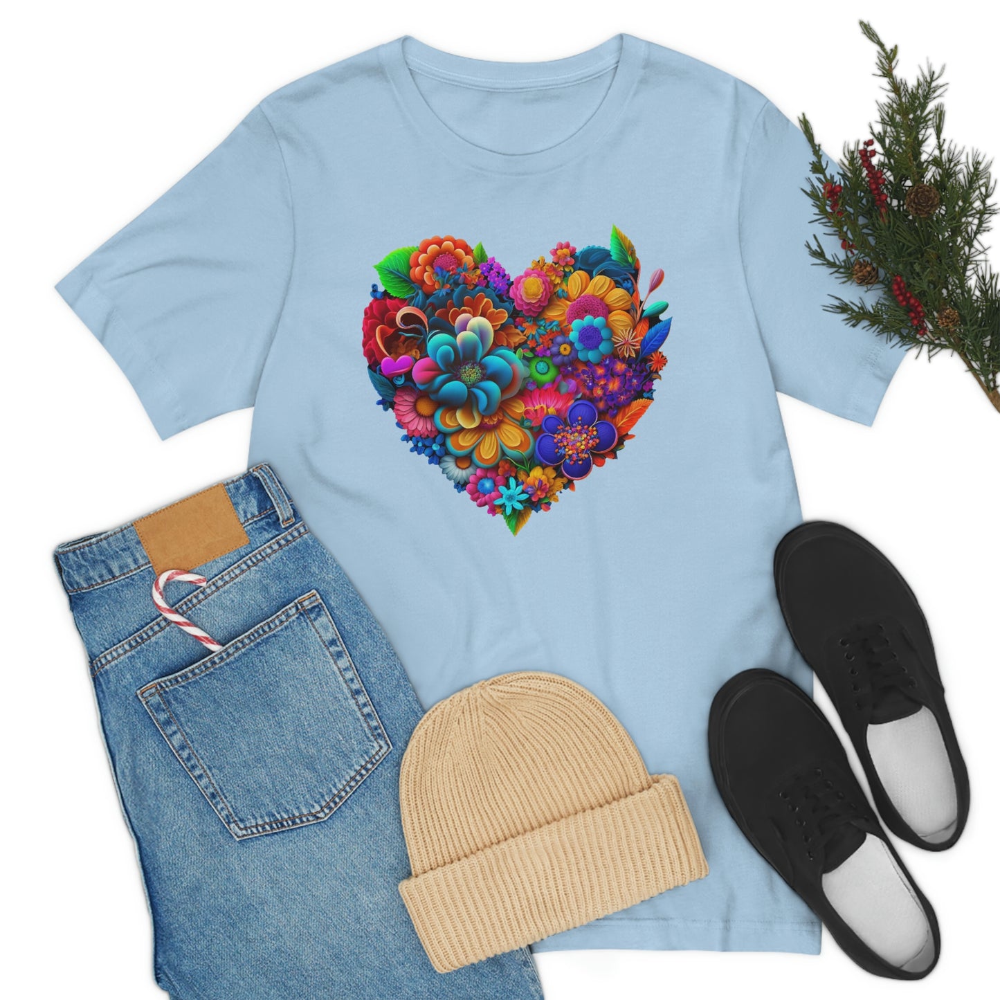 Bright Floral Heart Unisex Jersey Short Sleeve Tee